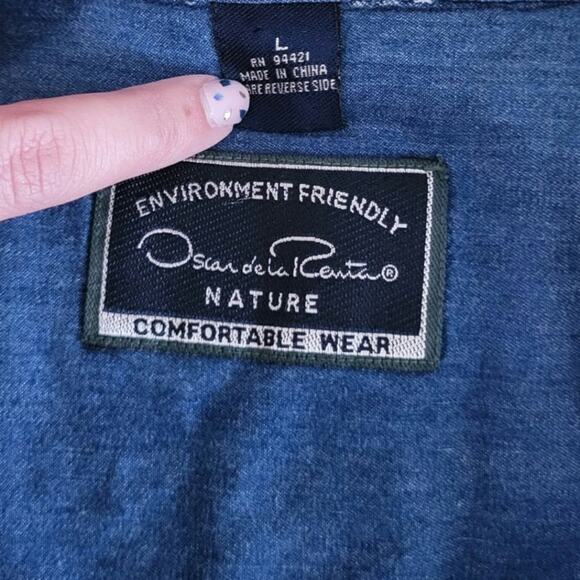 Oscar De La Renta Environment Friendly Blue Nature Button Down Vintage GUC L - Picture 3 of 5